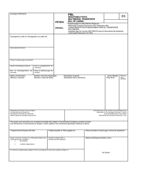 Negotiable Fiata Multimodal Transporte Bill Of Lading Guía De Carga