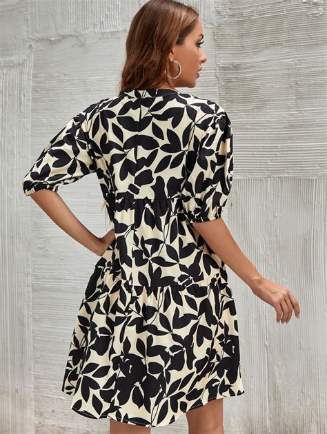 Shein Unity Allover Plants Print Puff Sleeve Smock Dress Shein Usa