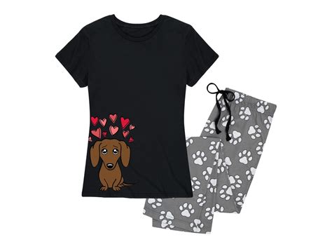 Nap Chat Dachshund Hearts Womens Pajama Set