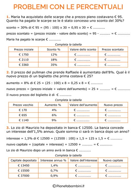 Problemi Con Le Percentuali Per La Scuola Primaria Pianetabambini It