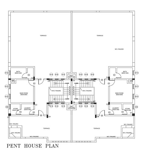 Pent House Plan For Double Story Twin Villa Dwg Net Cad Blocks And