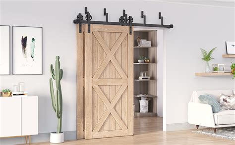 Zekoo Rustic Ft Bypass Barn Doors Hardware Kit Sliding Black Steel