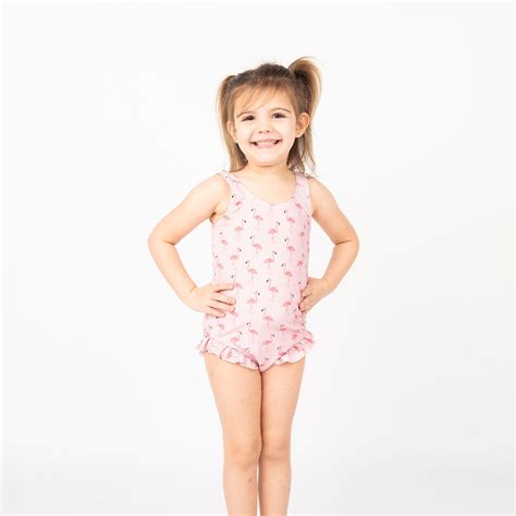 Fancy Flamingos Ruffle Leg One Piece Girls Swimsuit Emerson And Friends