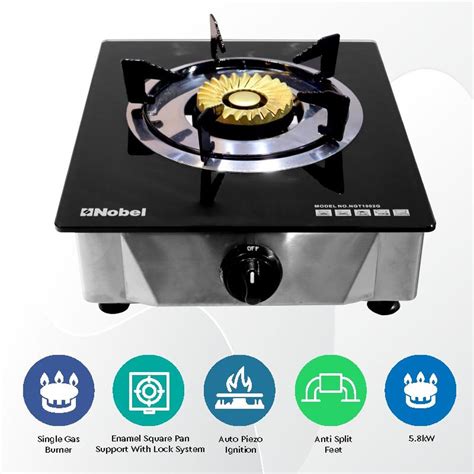 Buy Nobel Single Stove Gas Burner Glass Top Heavy Cast Iron Ngt1002g Online In Uae Sharaf Dg