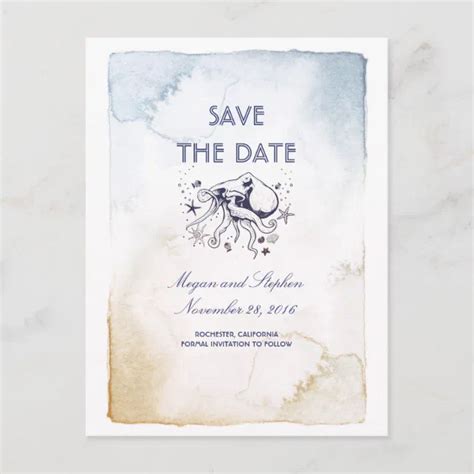 Nautical Navy Watercolors Octopus Save The Date Announcement Postcard