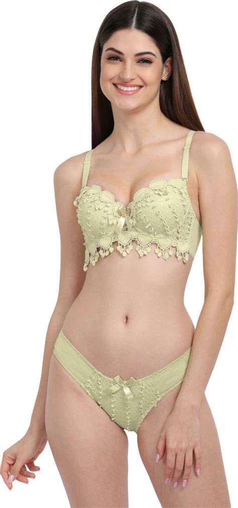 Buy Gokix Women Yellow Self Design Cotton Linen Blend Lingerie Set