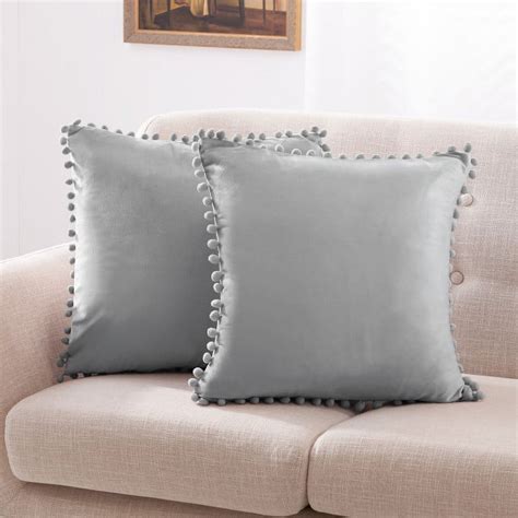 Deconovo Large Sofa Pillow Covers 24x24 Set Square Velvet Decorative Pom Poms Throw Pillow ...