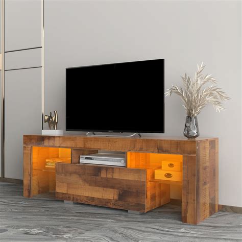 Uhomepro Farmhouse TV Stand For Living Room Up To 55 TV With 16 Colors