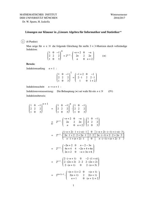 Winter Semester Lineare Algebra L Sungen Mathematisches Institut