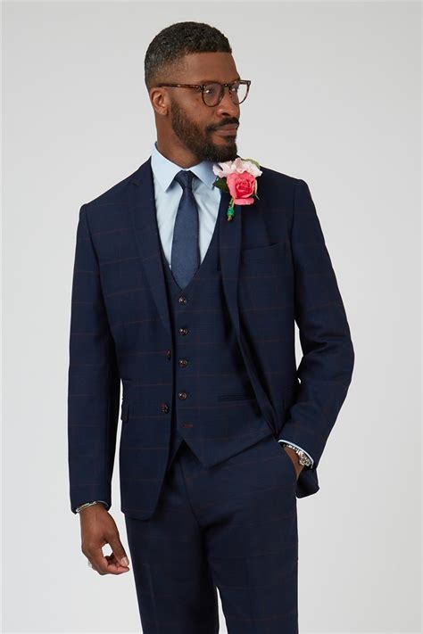 Marc Darcy Edinson Navy Checked Suit Jacket