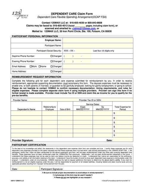 Fillable Online Dependent Care Fsa Claim Form By Max Fax Email