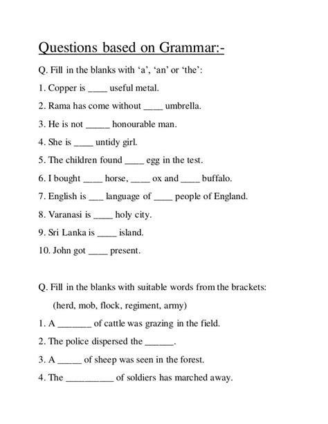 Questions based on grammar