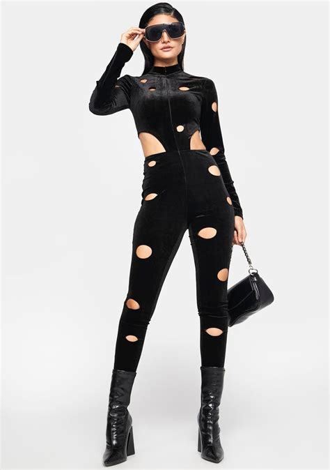 Velvet Cutout Zip Front Mock Neck Catsuit Dolls Kill