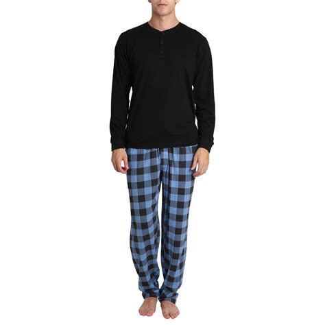 Sleephero Adult Mens Knit Long Sleeve Pajama Jammies Shirt And Big And Tall Pant Set Navy And