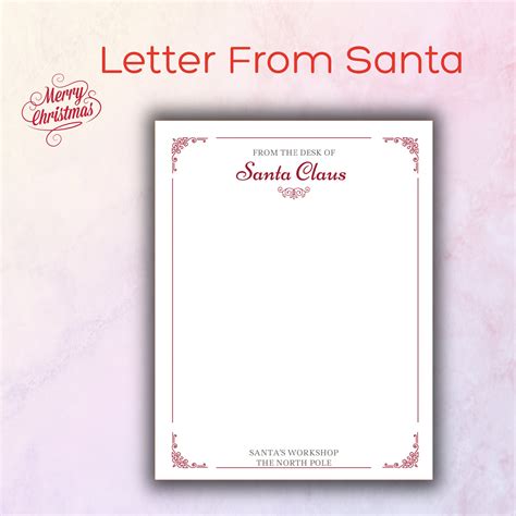 Letter From Santa Printable Santa Stationery Blank Note Paper Mail From Santa Christmas Template