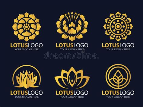 Gold Lotus Logo Vector Art Set Design