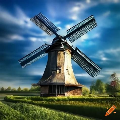 Intricate Digital Artwork Of Dutch Windmill And Nature On Craiyon