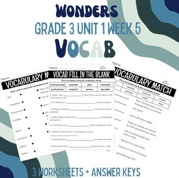 Mcgraw Hill Wonders Grade Unit Week Vocabulary Activities Tpt