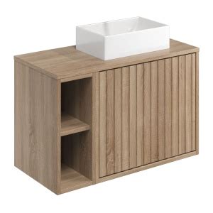 Scudo Alfie Sonoma Oak Wall Cabinet With Basin And Fluted Door Mm