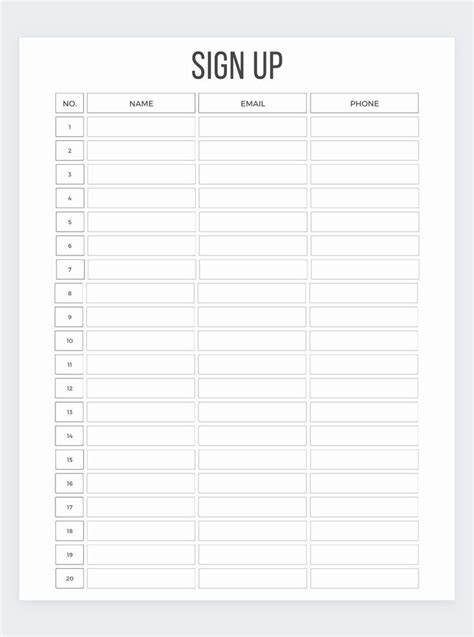 Sign Up Sheetminimalistic Sign Up Sheetemail Sheetsign In Sheet