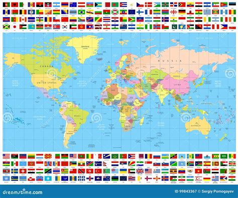 Mapa Del Mundo Coloreado Y Toda La Colección De Las Banderas Del Mundo