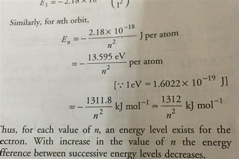 The Bohr S Energy Of A Stationary State Of The Hydrogen Atom Is Given