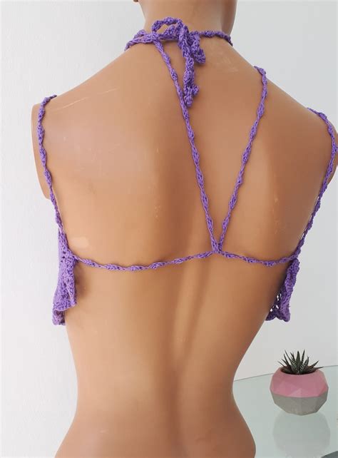 Purple Summer Halter Top Crochet Bikini Top Hippie Knit Top Etsy