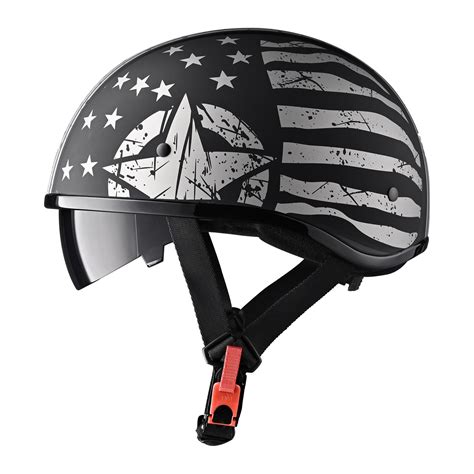 AHR Half Face Motorbike Helmet with Sun Visor, DOT Approved, Retro Look ...