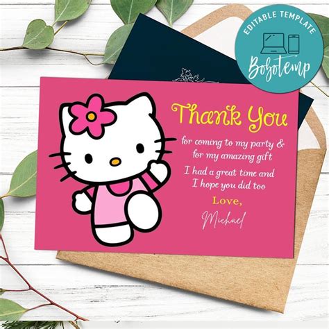 Hello Kitty Thank You Card Customizable Template DIY | Bobotemp