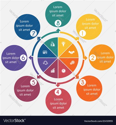 Diagram 8 cyclic processes step by step colorful Vector Image