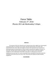 Force Table Force Table February 3rd 2016 Physics 201 Lab Wednesday 5