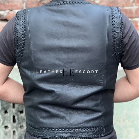 Men Biker Vest Leather Vest Handmade Western Braided Style Motorcycle Black Genuine Cow Leather