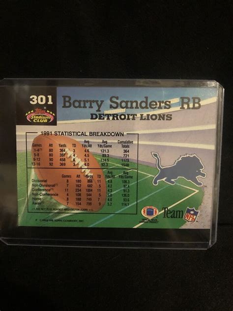 Barry Sanders Topps Stadium Club Nfl Football Card Detroit