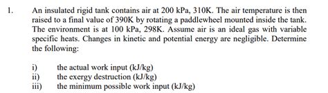 Solved An Insulated Rigid Tank Contains Air At Kpa K Chegg