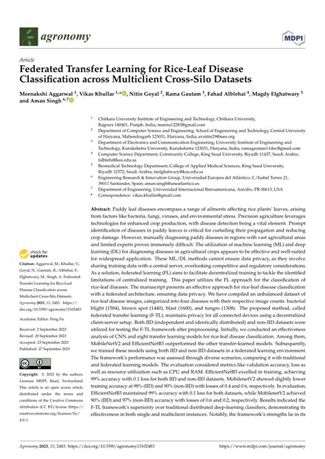 Pdf Federated Transfer Learning For Rice Leaf Disease Classification