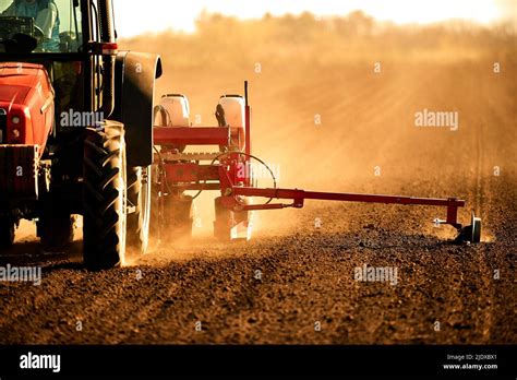 Tractor Seeding Soybean At Arable Field Stock Photo Alamy