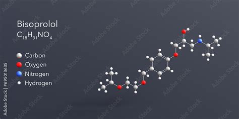 Bisoprolol Molecule 3d Rendering Flat Molecular Structure With