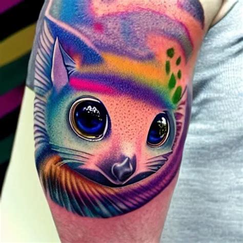 Shoulder Tattoo Of A Multicolored Trippy Bushbaby With Stable