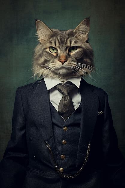 Premium Ai Image Araffe Cat In A Suit And Tie With A Chain Around Its