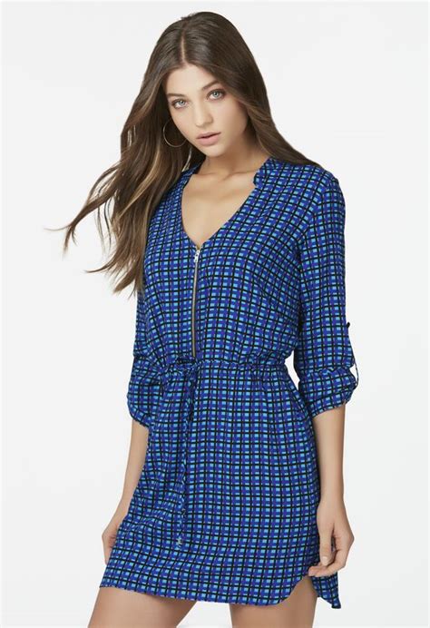 Mandarin Collar Dress in Blue Multi - Get great deals at JustFab