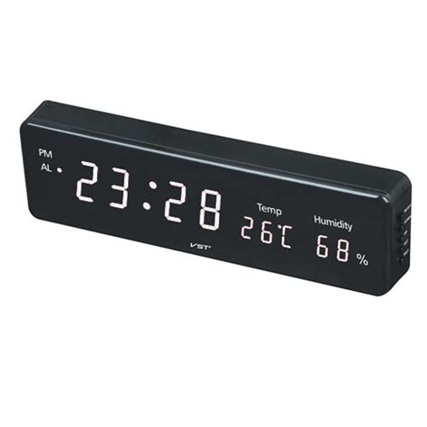 Led Digital Clock Temperature Humidity Display Wall Clock White ...