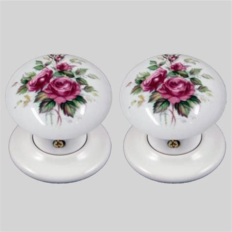 Ceramic Door Knob Set White Floral Chintz Design Pair Etsy