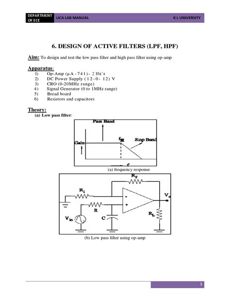 Design Of Active Filters Lpf Hpf Aim Apparatus Pdf Low Pass