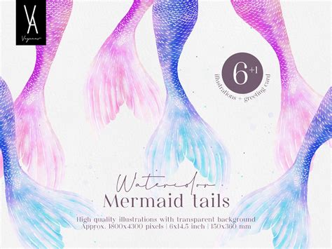 Watercolor Mermaid Tail Clipart Purple Pink Mermaid Tails Clipart