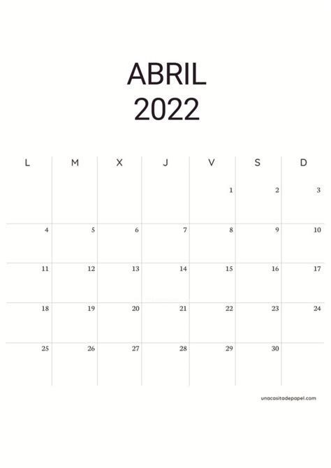 Calendario Abril Para Imprimir Gratis Una Casita De Papel