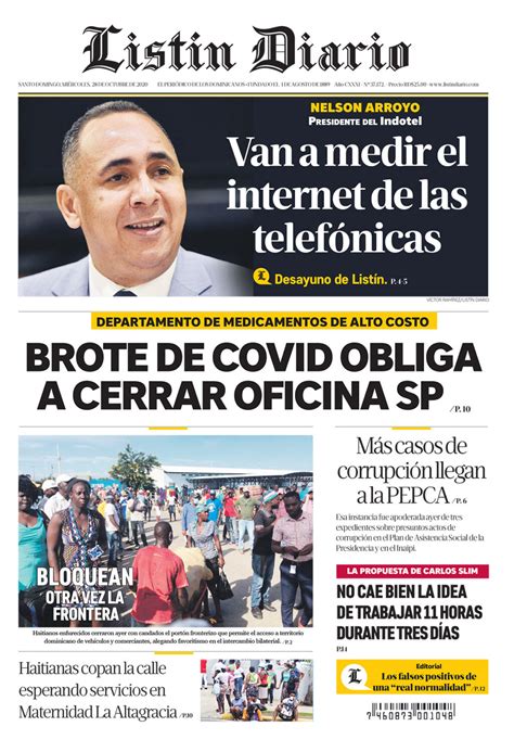 Portada Periódico Listín Diario Miércoles 28 De Octubre 2020 Dominicanado