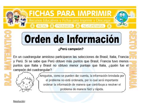 Ejercicios de Orden de Información para Sexto de Primaria Fichas