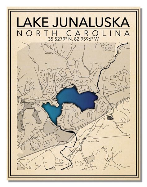 Wall Art Map Print Lake Junaluska NC - Etsy