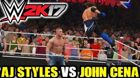 WWE 2K17 AJ STYLES Vs JOHN CENA FULL MATCH GAMEPLAY W WWE WORLD