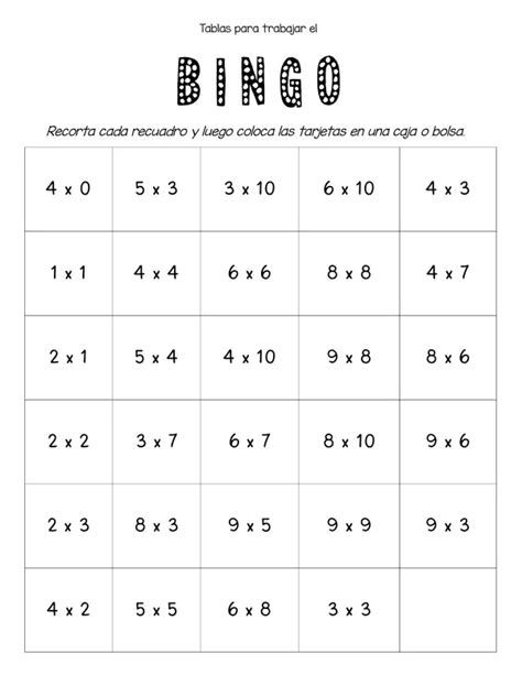 Bingo De Tablas De Multiplicar Para Imprimir Pdf Ejercicios De Las